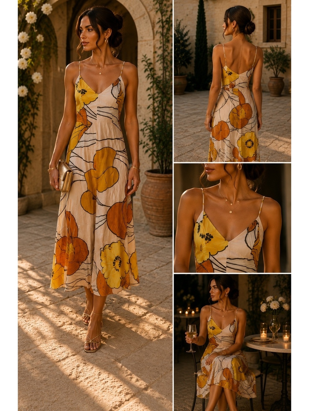 100% Silk Slip Midi Dress Floral Luxury Minimalist Luisa Cerano 4